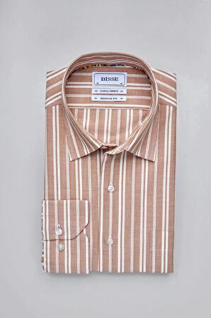 Bisse Regular Fit Spor Yaka Çizgili Somon Erkek Gömlek GMCZG3SP224005_30