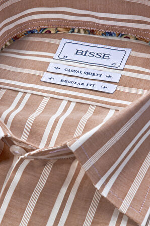 Bisse Regular Fit Spor Yaka Çizgili Somon Erkek Gömlek GMCZG3SP224005_30