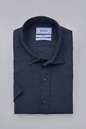 Bisse Birit Yaka Kısa Kollu Regular Fit Lacivert Erkek Gömlek GMKTNA1224013_E39
