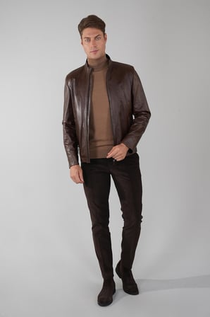 Bisse Erkek Kahve Gerçek Deri Ceket DM24K24002_D11