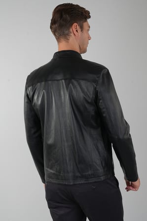 Bisse Siyah Regular Fit Deri Gerçek Ceket Mont DM24K24002_D99