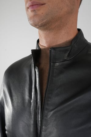 Bisse Siyah Regular Fit Deri Gerçek Ceket Mont DM24K24002_D99