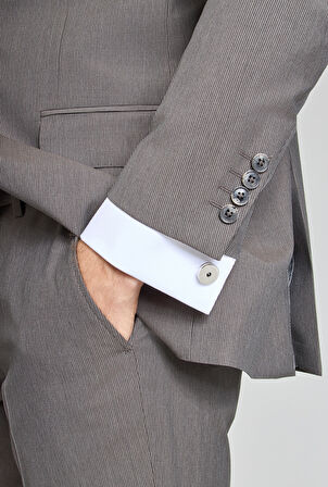 Bisse Kırlangıç Yaka, Çift Yırtmaçlı, Klasik Kesim 6 Drop Gri Erkek Takım Elbise PTK24K24204_C55