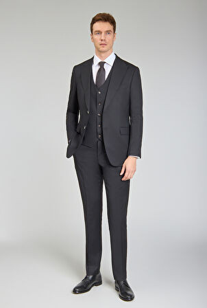 Bisse Kırlangıç Yaka, Çift Yırtmaçlı, 6 Drop Gri Erkek Takım Elbise PTK24K24211_D99