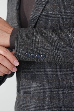 Bisse Comfort Fit Antrasit Mono Yaka Çift Yırtmaçlı 6 Drop Erkek Yün Ceket PCK24K24206_D58