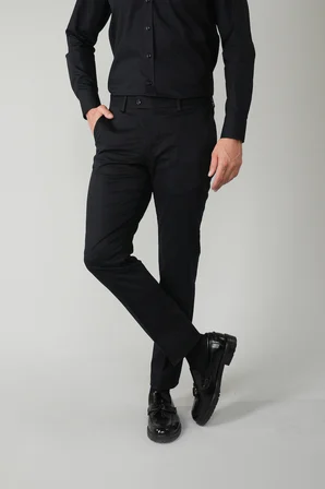 Bisse Siyah Pamuk Polyester Doğal Pilesiz Spor Pantolon PNS24K24007_D99