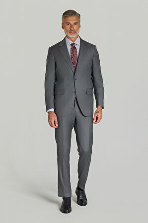 Bisse Comfort Fit 6 Drop Dokuma Mono Yaka Çift Yırtmaçlı Gri Erkek Takım Elbise PTK24KNOS001_D55
