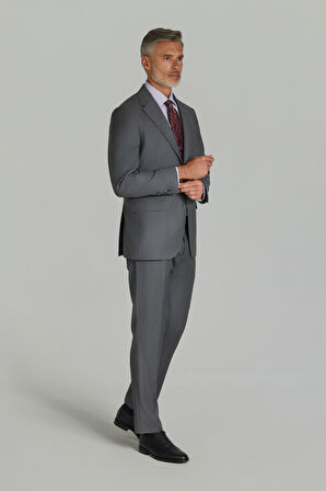 Bisse Comfort Fit 6 Drop Dokuma Mono Yaka Çift Yırtmaçlı Gri Erkek Takım Elbise PTK24KNOS001_D55