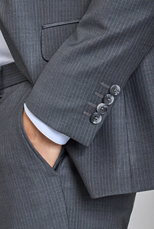 Bisse Mono Yaka, Çift Yırtmaçlı, Slim Fit Gri 6 Drop Erkek Takım Elbise  PTK24K24213_D55