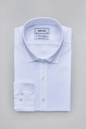 Bisse Klasik Spor Yaka Uzun Kollu Regular Fit Beyaz Erkek Gömlek GMKLS4KSP242045_D01