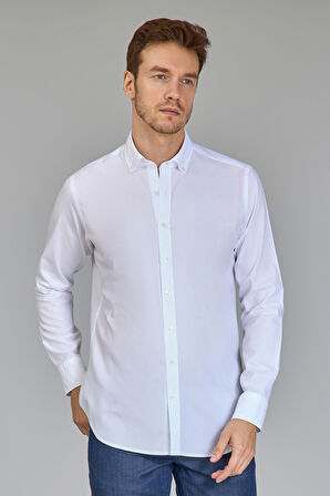 Bisse Klasik Spor Yaka Uzun Kollu Regular Fit Beyaz Erkek Gömlek GMKLS4KSP242045_D01