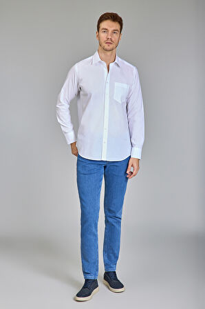 Bisse Klasik Spor Yaka Uzun Kollu Regular Fit Beyaz Erkek Gömlek GMKLS4KSP242049_D01