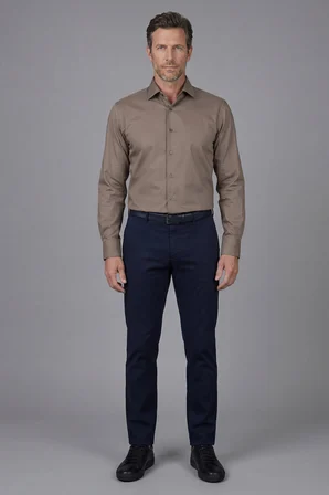 Bisse Modern Fit Klasik Yaka Açık Kahve Cepsiz Erkek Gömlek GMKLS4KC242058_10
