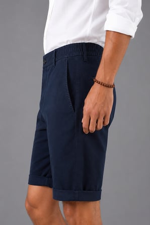 Bisse Indigo Pamuk Keten Lastikli Doğal Bermuda Şort SH25Y25001_D66