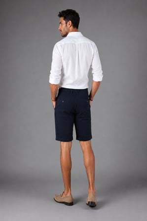 Bisse Indigo Pamuk Keten Lastikli Doğal Bermuda Şort SH25Y25001_D66