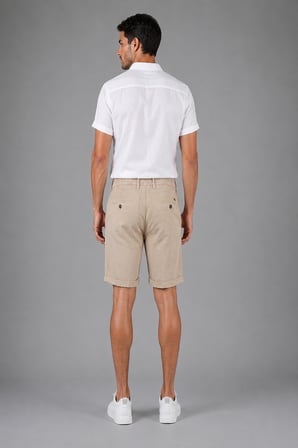 Bisse Camel Pamuk Keten Lastikli Doğal Bermuda Şort SH25Y25001_D70