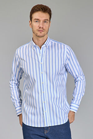 Bisse Regular Fit Uzun Kollu Mavi Erkek Gömlek GMCZG250089_D35