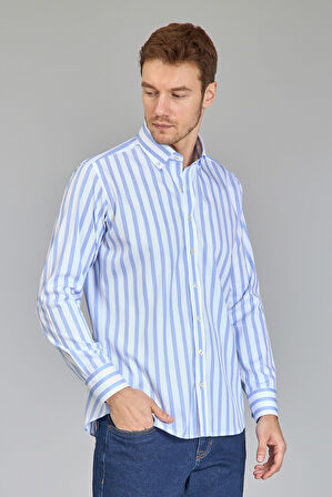 Bisse Regular Fit Uzun Kollu Mavi Erkek Gömlek GMCZG250089_D35