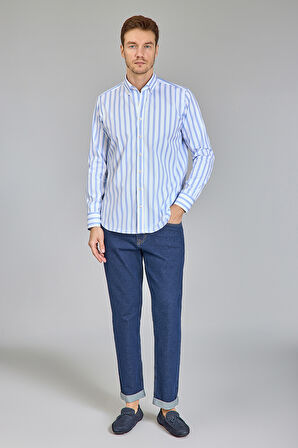 Bisse Regular Fit Uzun Kollu Mavi Erkek Gömlek GMCZG250089_D35