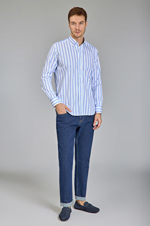 Bisse Regular Fit Uzun Kollu Mavi Erkek Gömlek GMCZG250089_D35