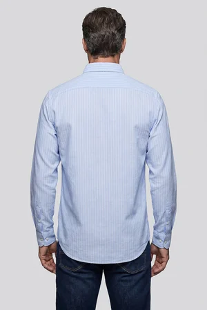 Bisse Mavi Regular Fit Pamuk Keten Uzun Karışımlı Gömlek GMKTN250001_D35
