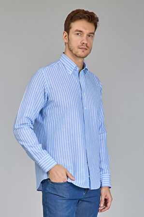 Bisse Regular Fit Uzun Kollu Açık Mavi Erkek Gömlek GMKTN250002_33