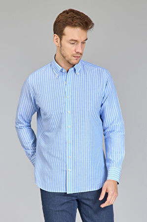 Bisse Regular Fit Uzun Kollu Mavi Erkek Gömlek GMKTN250002_D35