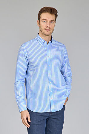 Bisse Regular Fit Uzun Kollu Mavi Erkek Gömlek GMKTN250002_D35