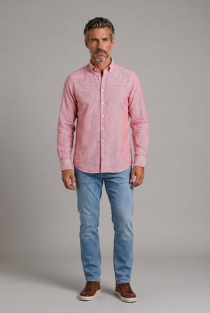 Bisse Kırmızı Regular Fit Pamuk Keten Uzun Paşa Yaka Gömlek GMKTN250006_C24