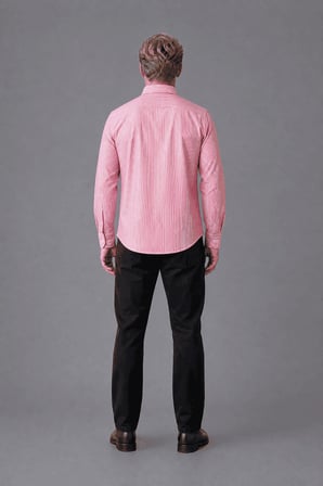 Bisse Pembe Regular Fit Pamuk Keten Uzun Paşa Yaka Gömlek GMKTN250006_C29