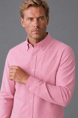 Bisse Pembe Regular Fit Pamuk Keten Uzun Paşa Yaka Gömlek GMKTN250006_C29
