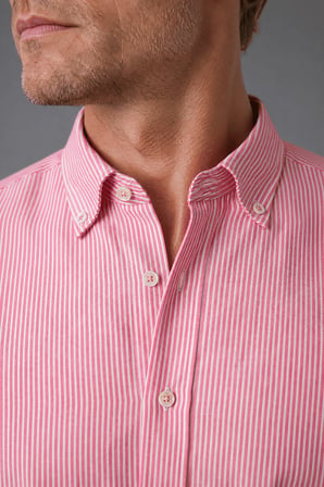Bisse Pembe Regular Fit Pamuk Keten Uzun Paşa Yaka Gömlek GMKTN250006_C29