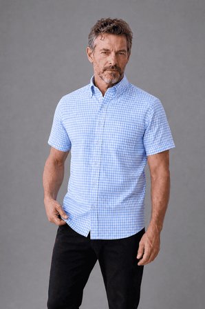 Bisse Mavi Regular Fit Pamuk Kısa Paşa Yaka Gömlek GMCZG250003_D35