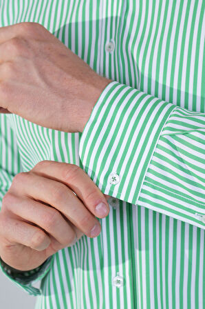 Bisse Regular Fit BDK Yaka Cepsiz Yeşil Erkek Gömlek GMCZG250038_D47