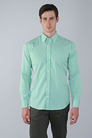 Bisse Regular Fit BDK Yaka Cepsiz Yeşil Erkek Gömlek GMCZG250038_D47