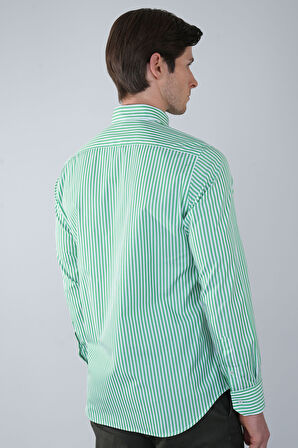 Bisse Regular Fit BDK Yaka Cepsiz Yeşil Erkek Gömlek GMCZG250038_D47