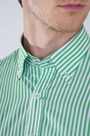 Bisse Regular Fit BDK Yaka Cepsiz Yeşil Erkek Gömlek GMCZG250038_D47