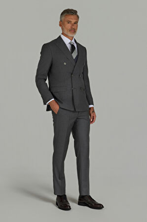 Bisse COMFORT FİT İTALYAN KRUVAZ TAKIM ELBİSE SEDEF DÜĞMELİ Gri PTK25Y25002_D55