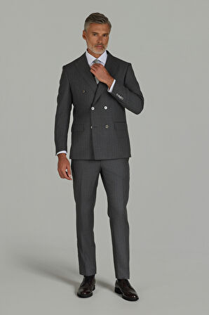 Bisse COMFORT FİT İTALYAN KRUVAZ TAKIM ELBİSE SEDEF DÜĞMELİ Gri PTK25Y25002_D55