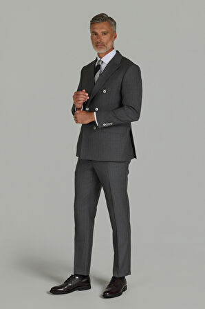 Bisse COMFORT FİT İTALYAN KRUVAZ TAKIM ELBİSE SEDEF DÜĞMELİ Gri PTK25Y25002_D55