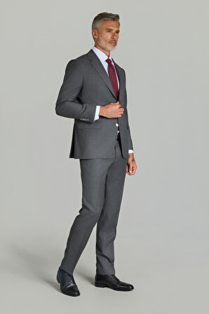 Bisse COMFORT FİT MONO YAKA ÇİFT YIRTMAÇ TAKIM ELBİSE SEDEF DÜĞMELİ Gri PTK25Y25006_D55