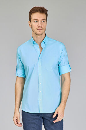 Bisse Regular Fit Paşa Yaka Açık Turkuaz Erkek Gömlek GMARS250006_D31