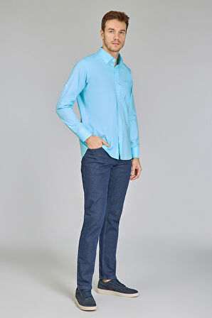 Bisse Regular Fit Paşa Yaka Açık Turkuaz Erkek Gömlek GMARS250006_D31