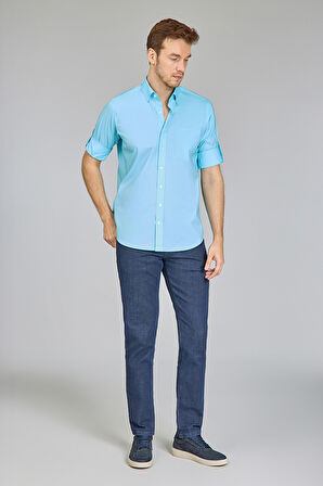 Bisse Regular Fit Paşa Yaka Açık Turkuaz Erkek Gömlek GMARS250006_D31