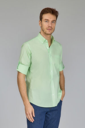 Bisse Paşa Yaka Cepli Uzun Kollu Açık Yeşil Erkek Gömlek GMARS250006_D47