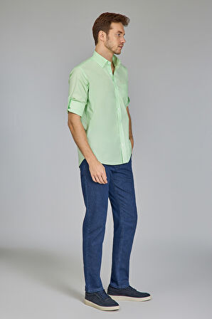 Bisse Paşa Yaka Cepli Uzun Kollu Açık Yeşil Erkek Gömlek GMARS250006_D47