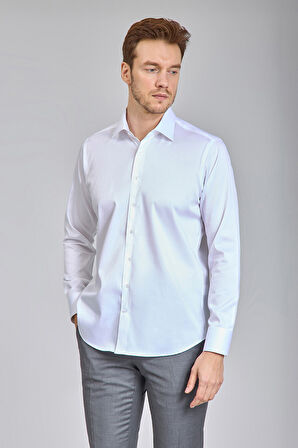 Bisse Saten Uzun Kollu Klaasik C Yaka Klasik Beyaz Erkek Gömlek GMKLS250016_D01