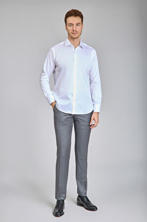 Bisse Saten Uzun Kollu Klaasik C Yaka Klasik Beyaz Erkek Gömlek GMKLS250016_D01