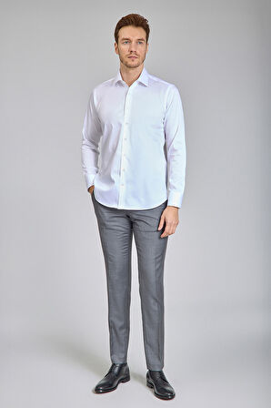 Bisse Saten Uzun Kollu Klaasik C Yaka Klasik Beyaz Erkek Gömlek GMKLS250016_D01