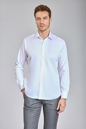 Bisse Saten Uzun Kollu Klaasik C Yaka Klasik Beyaz Erkek Gömlek GMKLS250016_D01